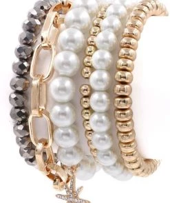 Art Box ACCESSORIES Gold, Silver, And Pearl Stack Bracelets