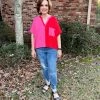 Jodifl Red And Pink Color Block Top TOPS