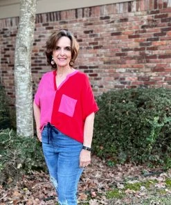 Jodifl Red And Pink Color Block Top TOPS