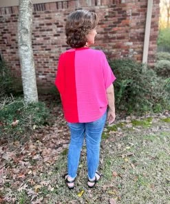 Jodifl Red And Pink Color Block Top TOPS