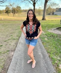 Savannah Jane TOPS Colorful Embroidery Top