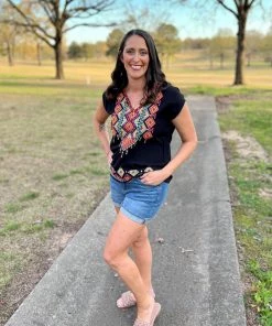 Savannah Jane TOPS Colorful Embroidery Top