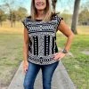 Savannah Jane TOPS Black And Ivory Embroidery Top