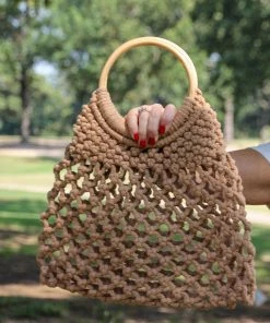 Ruby Stone Boutique Macrame Tote With Wooden Handle ACCESSORIES