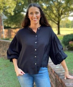 Fate Puff Sleeve Button Down Top TOPS