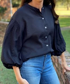 Fate Puff Sleeve Button Down Top TOPS