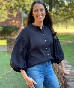 Fate Puff Sleeve Button Down Top TOPS