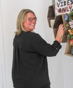 Ruby Stone Boutique Roll Me Up Top - Black