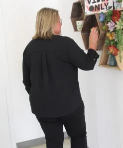 Ruby Stone Boutique Roll Me Up Top - Black