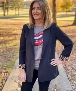 Jodifl OUTERWEAR Black Leopard Blazer