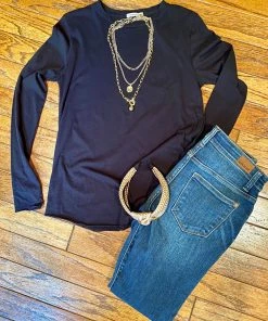 Mono B Black Long Sleeve Crew Neck Tee TOPS