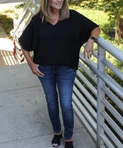 2Hearts V-Neck Black Textured Top