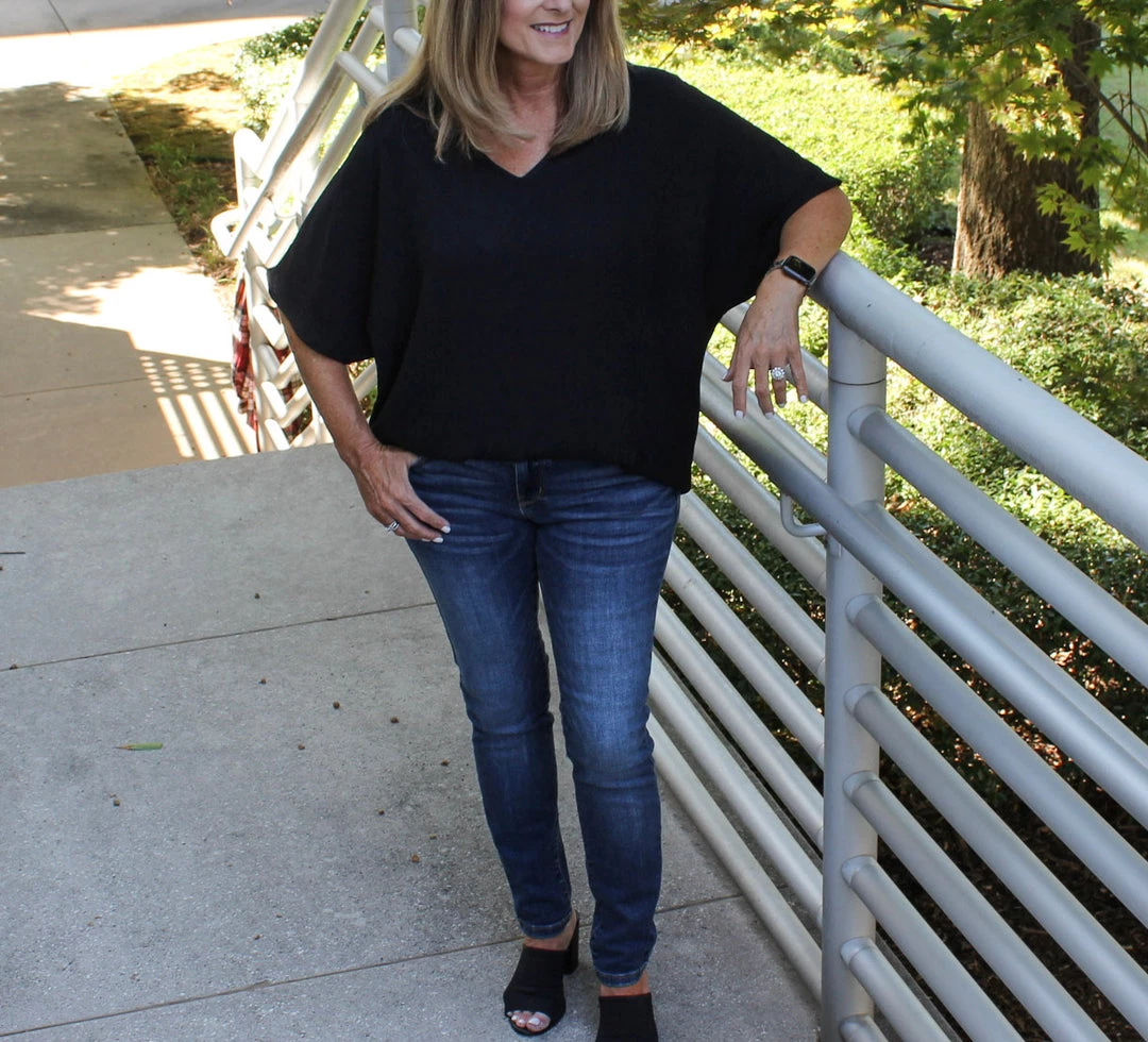 2Hearts V-Neck Black Textured Top