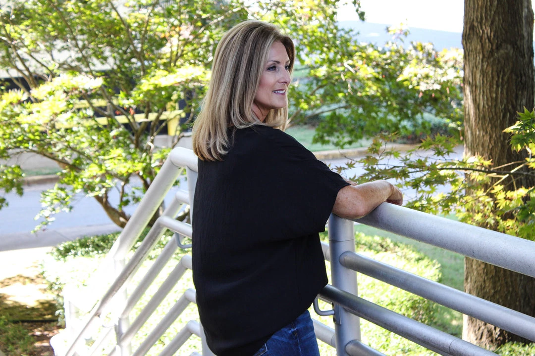 2Hearts V-Neck Black Textured Top