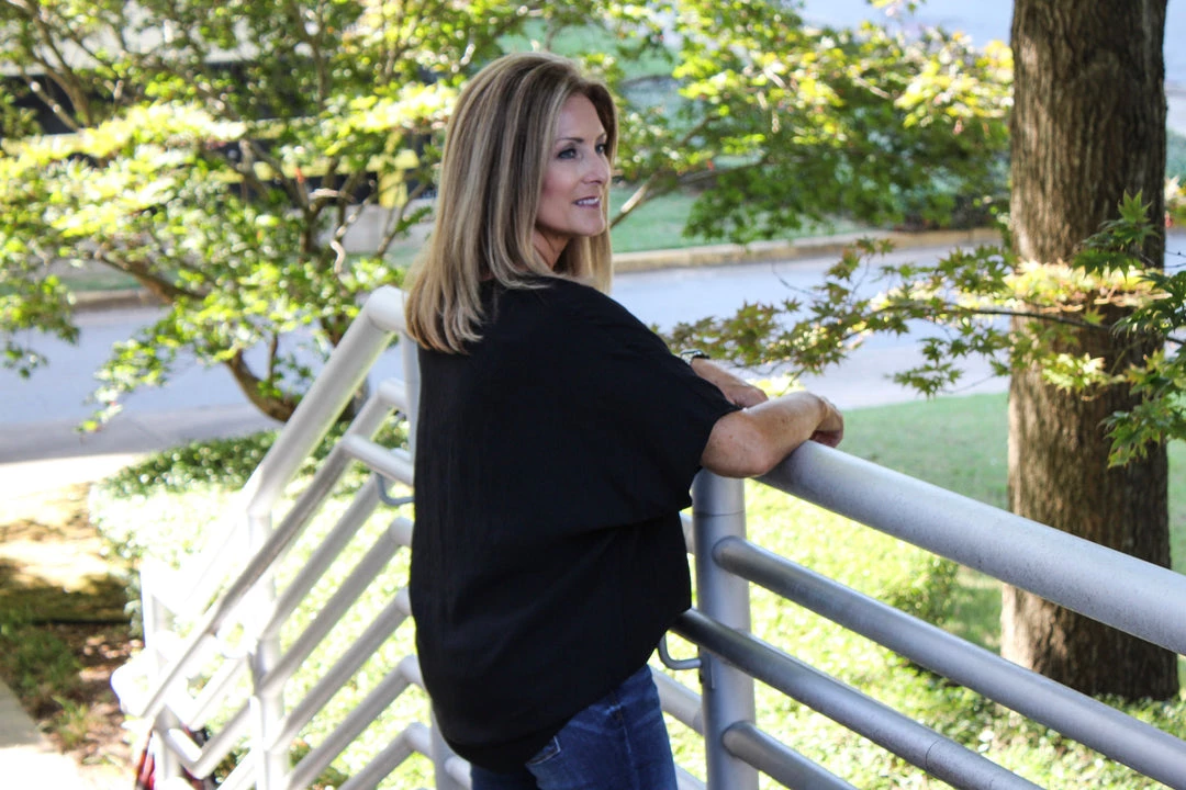 2Hearts V-Neck Black Textured Top