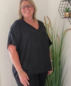 Ruby Stone Boutique V-Neck Pocket Textured Top TOPS