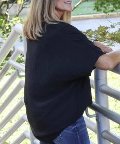 2Hearts V-Neck Black Textured Top