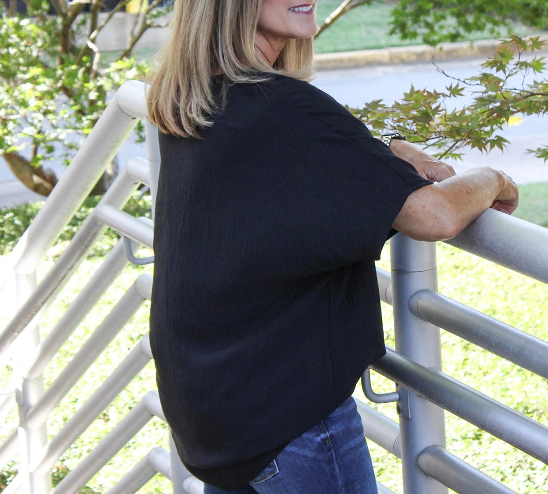 2Hearts V-Neck Black Textured Top