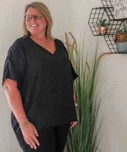 Ruby Stone Boutique V-Neck Pocket Textured Top TOPS