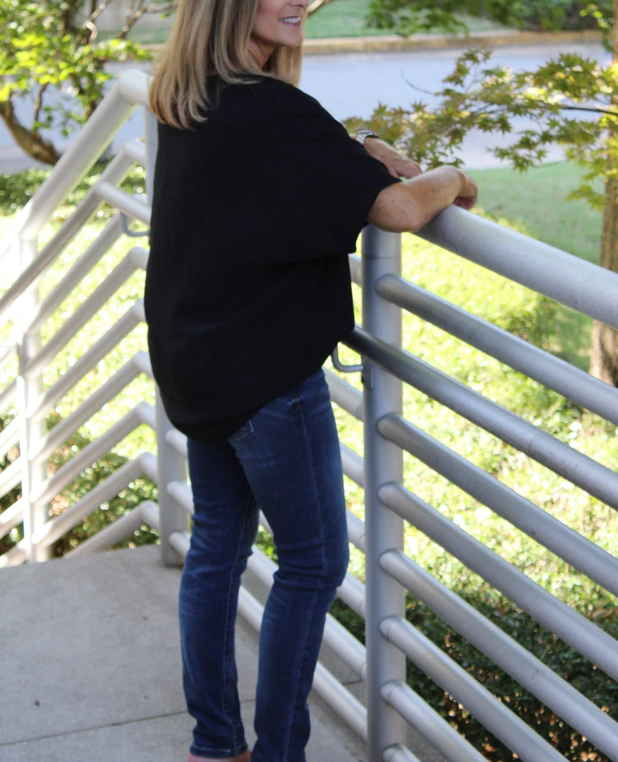 2Hearts V-Neck Black Textured Top