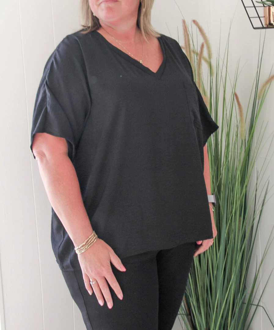 Ruby Stone Boutique V-Neck Pocket Textured Top TOPS