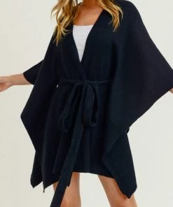 Ruby Stone Boutique Black Front Tie Sweater TOPS