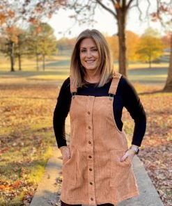 Olive And Leaf DRESSES Corduroy Camel Overall Dress