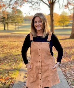 Olive And Leaf DRESSES Corduroy Camel Overall Dress