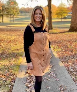 Olive And Leaf DRESSES Corduroy Camel Overall Dress