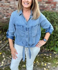 Easel TOPS Washed Denim Top