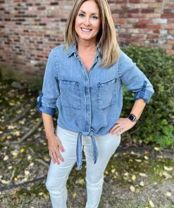 Easel TOPS Washed Denim Top