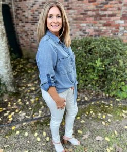 Easel TOPS Washed Denim Top