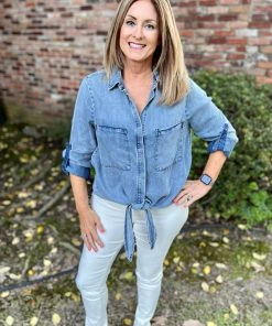 Easel TOPS Washed Denim Top