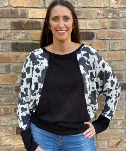 Jodifl TOPS Dolman Sleeve Cow Print Sweater