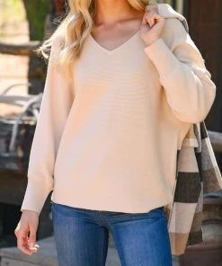 Jodi TOPS Cream Ribbed Sweater