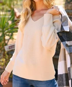Jodi TOPS Cream Ribbed Sweater