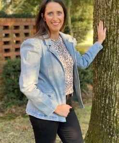 Ellison TOPS Denim Puff Sleeve Blazer