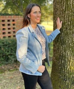 Ellison TOPS Denim Puff Sleeve Blazer
