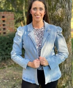 Ellison TOPS Denim Puff Sleeve Blazer