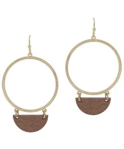 What's Hot Gold Circle Wooden Crescent Earrings ACCESSORIES