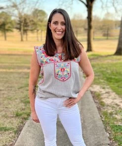 Savannah Jane Striped Cap Sleeve Top