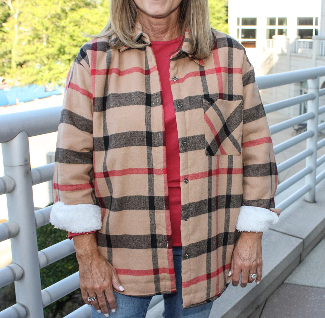 Andree By Unit Plaid Sherpa Lined Shacket TOPS