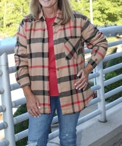 Andree By Unit Plaid Sherpa Lined Shacket TOPS