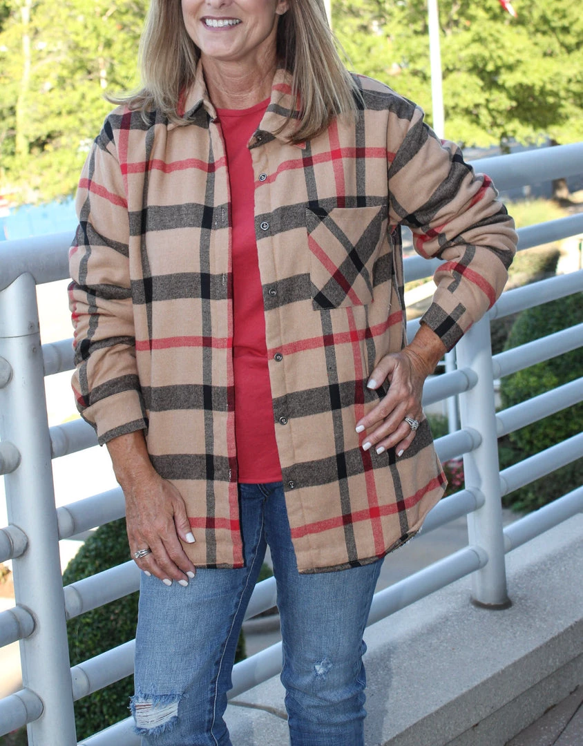 Andree By Unit Plaid Sherpa Lined Shacket TOPS