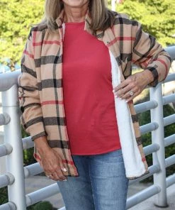 Andree By Unit Plaid Sherpa Lined Shacket TOPS