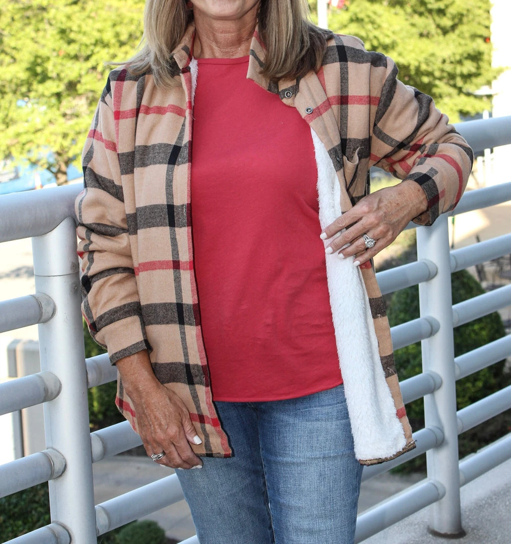 Andree By Unit Plaid Sherpa Lined Shacket TOPS