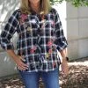 Savannah Jane Plaid Embroidery Flannel Top