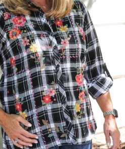 Savannah Jane Plaid Embroidery Flannel Top