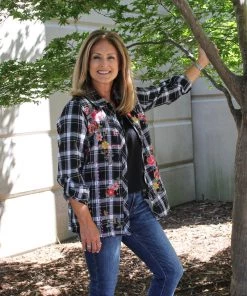 Savannah Jane Plaid Embroidery Flannel Top