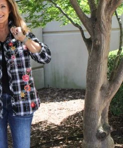 Savannah Jane Plaid Embroidery Flannel Top